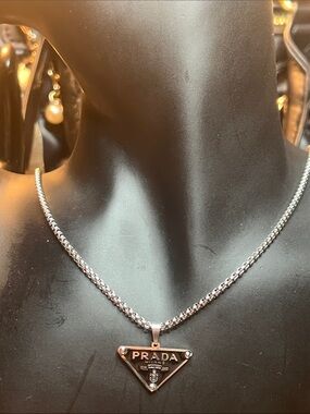 Stainless Steel Silver Triangle Logo Necklace